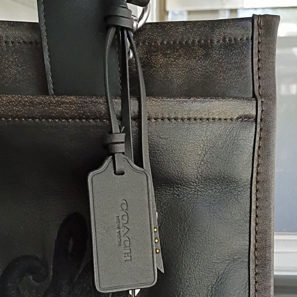 Coach Black and Brown Canvas Leather Tote with Shoulder Strap - Picture 3 of 8